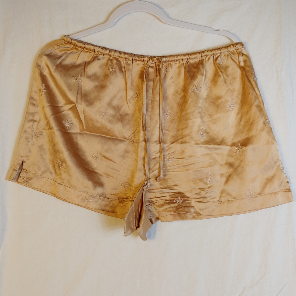 Victorias secret silk pajama shorts large gold tan